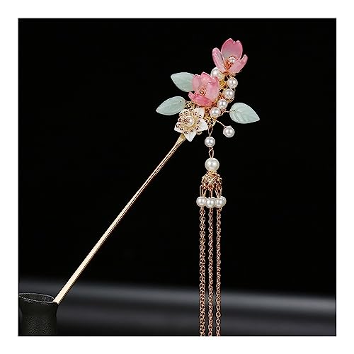 Haarstäbchen Chinesische Haar Stick Mädchen Vintage Hochzeit Hanfu Dekor Haarnadel Blume Quaste Perle Haar Brötchen Stäbchen Braut Haar Zubehör (Color : 1) von ANTLAS