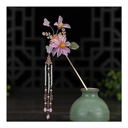 Haarstäbchen Chinesische Haar Stick Mädchen Vintage Hochzeit Hanfu Dekor Haarnadel Blume Quaste Perle Haar Brötchen Stäbchen Braut Haar Zubehör (Color : 7) von ANTLAS