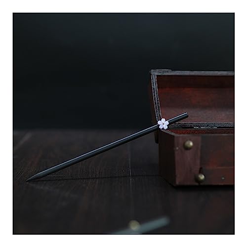 Haarstäbchen Schlichter Stil, kleine Blume, schwarze Haarnadel aus Holz, klassischer chinesischer Stil, Haarstäbchen, Damen, elegante Haarspange, Vintage-Kopfschmuck (Color : 2) von ANTLAS