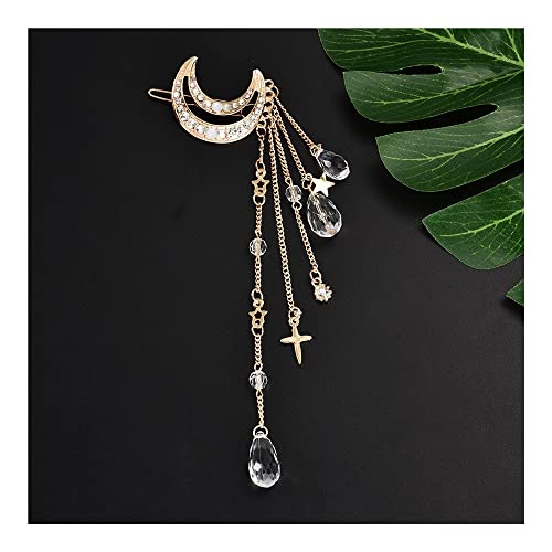 Klassische Mond Perlen Dangle Fringe Hair Clip Haarschmuck Frauen Braut Dekoration Kopfschmuck (Color : 02) von ANTLAS