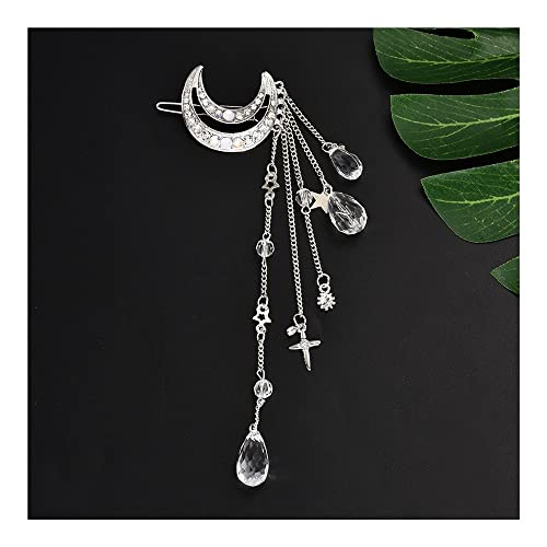 Klassische Mond Perlen Dangle Fringe Hair Clip Haarschmuck Frauen Braut Dekoration Kopfschmuck (Color : 04) von ANTLAS