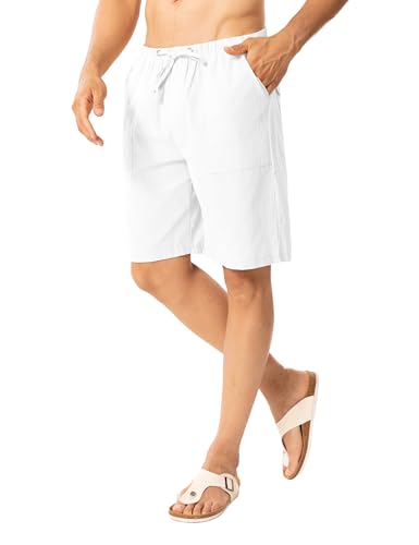 ANTLOOWW Herren Shorts Sommer, Leinenhose Herren Kurz mit 4 Taschen Lässige Leichte Atmungsaktive Shorts (DE/NL/SE/PL, Alphanumerisch, M, Regular, Regular, Weiß) von ANTLOOWW