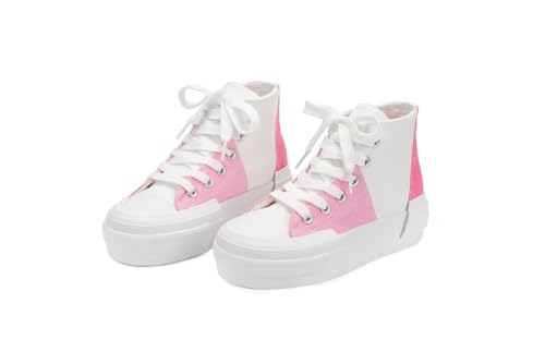 ANTLULU Mädchen Plateau Canvas Schuhe Low Top und High Top Canvas Sneakers Schnürer Mode Freizeitschuhe für Mädchen, Weiß/Pink, 12.5 Big Kid von ANTLULU