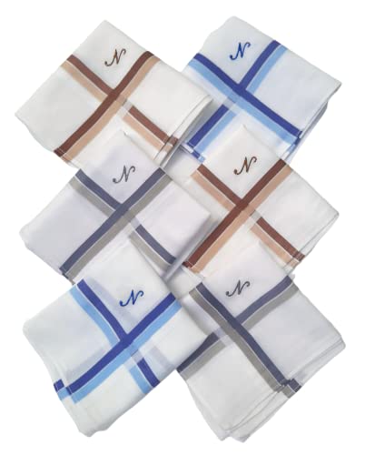 ANTONIA Taschentuch mit Initialen-Alphabet von A bis Z, weiß, Baumwolle, monogrammiert (6 Stück), Initialen 'N, 6 Stück, Einheitsgröße von ANTONIA