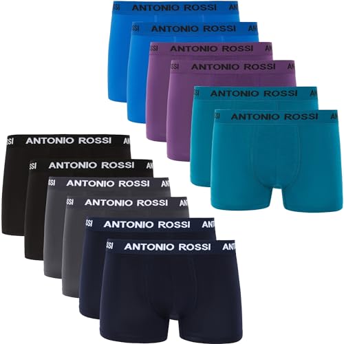 ANTONIO ROSSI (12er-Pack) Herren-Boxer-Hipster - Herren-Boxershorts Multipack mit elastischem Bund, Schwarz, Blau, Grau, Grün, L von ANTONIO ROSSI