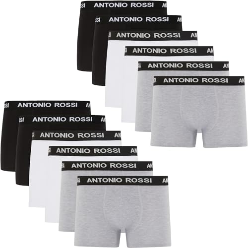 ANTONIO ROSSI Herren (12er-pack) Herren-boxer-hipster Fitted Boxer Hipsters, Schwarz, Grau, Weiß, XXL EU von ANTONIO ROSSI