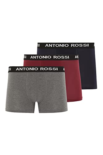 ANTONIO ROSSI (3/6er-Pack) Boxershorts Herren - Unterhosen Männer Multipack mit Elastischem Bund - Baumwollreich, Bequeme Herrenunterwäsche, Grau, Burgunderrot, Marineblau (3er-Pack), L von ANTONIO ROSSI