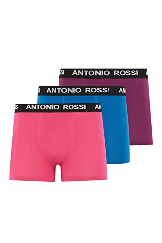 ANTONIO ROSSI (3/6er-Pack) Boxershorts Herren - Unterhosen Männer Multipack mit Elastischem Bund - Baumwollreich, Bequeme Herrenunterwäsche, Lila, Rosa, Blau (3er-Pack), L von ANTONIO ROSSI