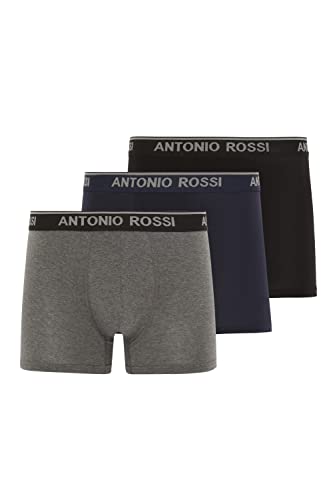 ANTONIO ROSSI (3/6er-Pack) Boxershorts Herren - Unterhosen Männer Multipack mit Elastischem Bund - Baumwollreich, Bequeme Herrenunterwäsche, Schwarz, Grau, Marineblau (3er-Pack), M von ANTONIO ROSSI