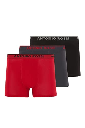 ANTONIO ROSSI (3/6er-Pack) Boxershorts Herren - Unterhosen Männer Multipack mit Elastischem Bund - Baumwollreich, Bequeme Herrenunterwäsche, Schwarz, Rot, Blau (3er-Pack), M von ANTONIO ROSSI