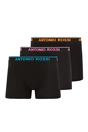 ANTONIO ROSSI (3/6er-Pack) Boxershorts Herren - Unterhosen Männer Multipack mit Elastischem Bund - Baumwollreich, Bequeme Herrenunterwäsche, Schwarz mit Buntem Band (3er-Pack), S von ANTONIO ROSSI