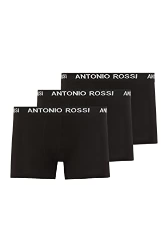 ANTONIO ROSSI (3/6er-Pack) Boxershorts Herren - Unterhosen Männer Multipack mit Elastischem Bund - Baumwollreich, Bequeme Herrenunterwäsche, Schwarz mit Weißer Schrift (3er-Pack), L von ANTONIO ROSSI