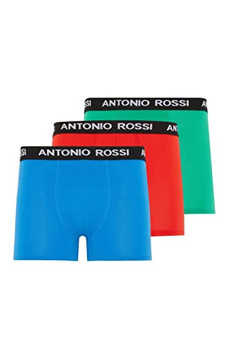 ANTONIO ROSSI (3/6er-Pack) Boxershorts Herren - Unterhosen Männer Multipack mit Elastischem Bund - Baumwollreich, Bequeme Herrenunterwäsche, Rot, Grün, Blau (3er-Pack), L von ANTONIO ROSSI