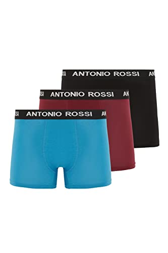 ANTONIO ROSSI (3/6er-Pack) Boxershorts Herren - Unterhosen Männer Multipack mit Elastischem Bund - Baumwollreich, Bequeme Herrenunterwäsche, Schwarz, Blau, Burgunderrot (3er-Pack), M von ANTONIO ROSSI