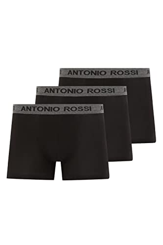 ANTONIO ROSSI (3/6er-Pack) Boxershorts Herren - Unterhosen Männer Multipack mit Elastischem Bund - Baumwollreich, Bequeme Herrenunterwäsche, Schwarz mit Grauem Band (3er-Pack), L von ANTONIO ROSSI