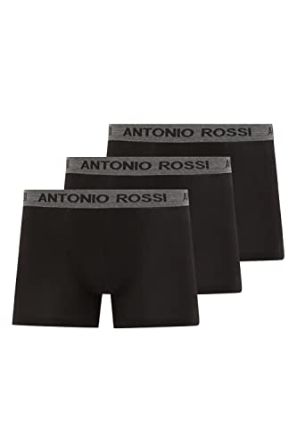 ANTONIO ROSSI (3/6er-Pack) Boxershorts Herren - Unterhosen Männer Multipack mit Elastischem Bund - Baumwollreich, Bequeme Herrenunterwäsche, Schwarz mit Grauem Band (3er-Pack), S von ANTONIO ROSSI