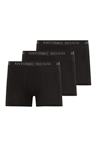 ANTONIO ROSSI (3/6er-Pack) Boxershorts Herren - Unterhosen Männer Multipack mit Elastischem Bund - Baumwollreich, Bequeme Herrenunterwäsche, Schwarz mit Grauer Schrift (3er-Pack), XXL von ANTONIO ROSSI