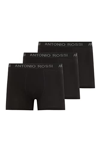 ANTONIO ROSSI (3/6er-Pack) Boxershorts Herren - Unterhosen Männer Multipack mit Elastischem Bund - Baumwollreich, Bequeme Herrenunterwäsche, Schwarz mit Grauer Schrift (3er-Pack), M von ANTONIO ROSSI