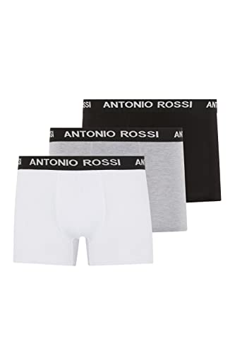 ANTONIO ROSSI (3/6er-Pack) Boxershorts Herren - Unterhosen Männer Multipack mit Elastischem Bund - Baumwollreich, Bequeme Herrenunterwäsche, Weiß, Schwarz, Grau (3er-Pack), L von ANTONIO ROSSI