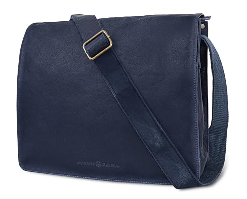 ANTONIO VALERIA Albert Blue Oily Wash Leather Messenger Bag for Men von ANTONIO VALERIA