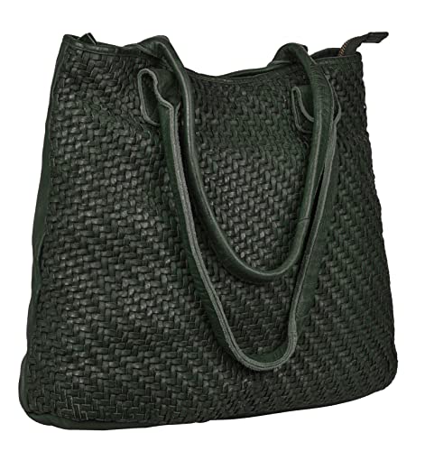 ANTONIO VALERIA Alice Handtasche für Damen, geflochten, gewaschenes Leder, Grün, Grün von ANTONIO VALERIA