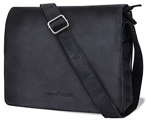 Antonio Valeria Albert Premium Leder Messenger Bag für Herren, Körniges Nappaleder schwarz, Kuriertasche von ANTONIO VALERIA