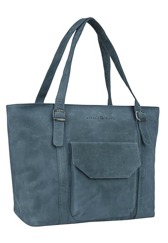 Antonio Valeria Sage Leder Tote/Top Griff Umhängetasche für Frauen, Crazy Horse Blau, Medium von ANTONIO VALERIA