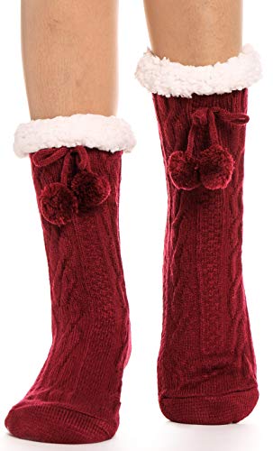 ANTSANG Damen Kuschelsocken Dicke Stoppersocken Warme Socken Anti-Rutsch Hüttensocken Flauschig Hausschuhe Geschenke Socken für den Winter(Rose Rot) von ANTSANG