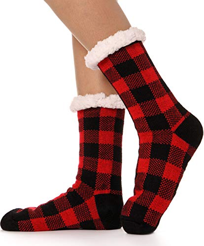 ANTSANG Damen Kuschelsocken Dicke Stoppersocken Warme Socken Anti-Rutsch Hüttensocken Kuschelsocken Geschenke für Frauen Weihnachten Flauschig Weihnachtssocken Damen Winter Christmas Socks(Rot) von ANTSANG