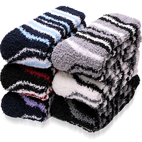 ANTSANG Herren Damen Kuschelsocken Warme Stoppersocken Winter Rutschfeste Socken Haussocken Geschenke Weihnachtssocken 6 Paar(Streifen(6 Paare)) von ANTSANG