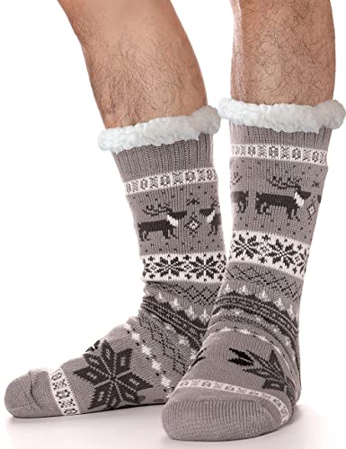 ANTSANG Herren Kuschelsocken Dicke Warme Stoppersocken Winter Hüttensocken Weihnachtssocken Herren Kuschelsocken Geschenke für Männer Weihnachten Christmas Socks Flauschig Socken(Graue Schneeflocke) von ANTSANG