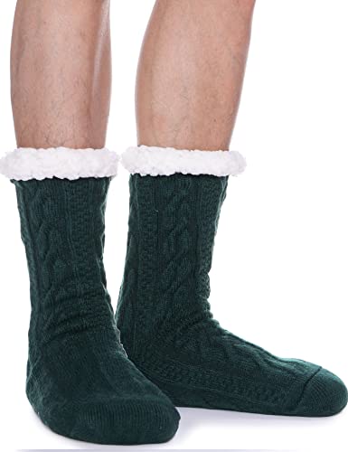 ANTSANG Herren Kuschelsocken Warme Stoppersocken Dicke Anti-Rutsch Hüttensocken Winter Flauschig Hausschuhe Geschenke Socken(Grün) von ANTSANG