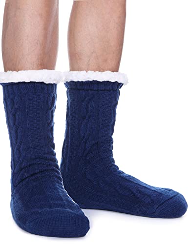 ANTSANG Herren Kuschelsocken Warme Stoppersocken Dicke Anti-Rutsch Hüttensocken Winter Flauschig Hausschuhe Geschenke Socken (Blau) von ANTSANG