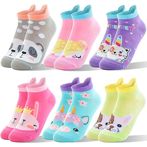 ANTSANG Kinder Lustige Socken Mädchen Sneaker Socken Kurze Tier Kindersocken Bunte Cartoon Baumwolle Kleinkind Geschenke Socken 6 Paare (Tier, 5-8 J) von ANTSANG