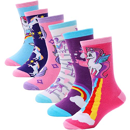 ANTSANG Kinder Socken für Mädchen Jungen Lustige Socken Baumwolle Geschenke Bunte Weich Neuheit Kindersocken 6 Paar(Einhorn H.,3-5 Jahre) von ANTSANG