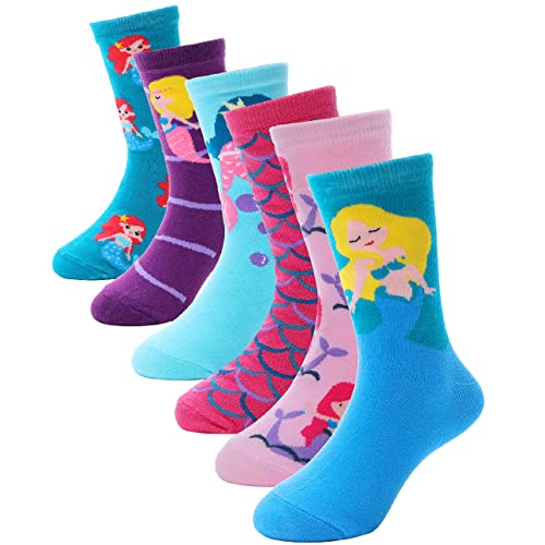 ANTSANG Kinder Socken für Mädchen Jungen Lustige Socken Baumwolle Geschenke Bunte Weich Neuheit Kindersocken 6 Paar(Meerjungfrau K.,5-8 Jahre) von ANTSANG