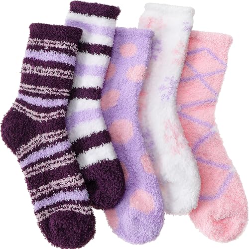 ANTSANG Kuschelsocken für Damen Flauschige Wintersocken Haussocken Warme Weihnachtssocken Geschenke für Frauen Weihnachten Bettsocken Dick Socken Weihnachtsgeschenke(Lila (6 Paare)) von ANTSANG