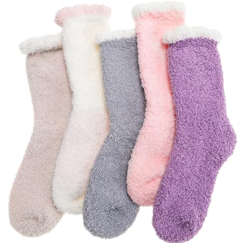 ANTSANG Kuschelsocken für Damen Flauschige Wintersocken Haussocken Warme Weihnachtssocken Bettsocken Geschenke Socken(Mischfarbe A (6 Paare)) von ANTSANG