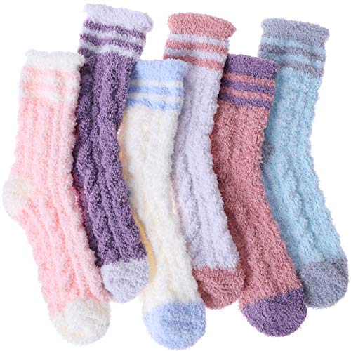 ANTSANG Kuschelsocken für Damen Flauschige Wintersocken Haussocken Warme Weihnachtssocken Bettsocken Geschenke Socken(Dünne Streifen) von ANTSANG