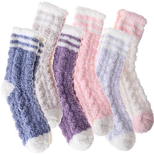 ANTSANG Kuschelsocken für Damen Flauschige Wintersocken Haussocken Warme Weihnachtssocken Bettsocken Geschenke Socken(Süße helle Farben von ANTSANG