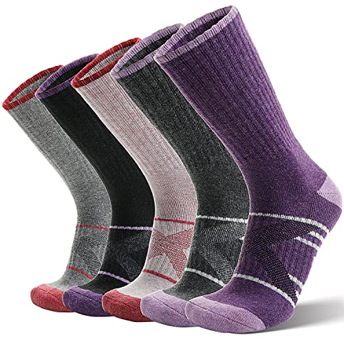 ANTSANG Merino Wandersocken Outdoor Wollsocken Warme Wolle Socken Dicke Trekking Arbeitssocken Atmungsaktiv Thermosocken Geschenke Wintersocken für Herren Damen (Lila/Rosa/Schwarz Lila,L) von ANTSANG