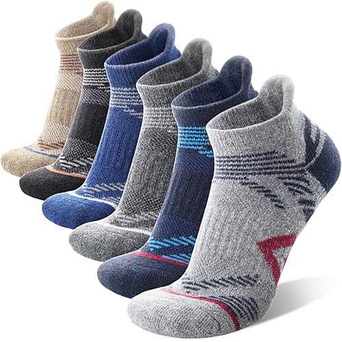 ANTSANG Merino Kurz Wandersocken Sneaker Socken Warme Wollsocken Dicke Wolle Laufsocken Kompressions Sportsocken Thermosocken Geschenke Wintersocken für Herren Damen 6 Paar(Dunkle Kombination, 42-46) von ANTSANG