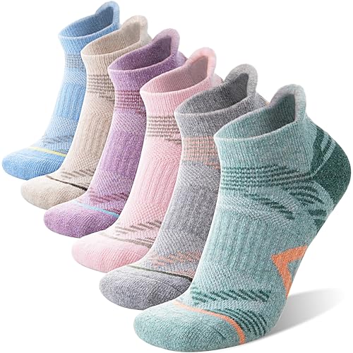 ANTSANG Merino Kurz Wandersocken Sneaker Socken Warme Wollsocken Dicke Wolle Laufsocken Kompressions Sportsocken Thermosocken Geschenke Wintersocken für Herren Damen 6 Paar(Lichtfarbkombination,42-46) von ANTSANG