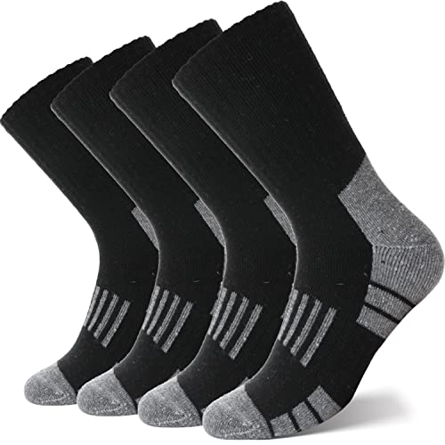 ANTSANG Merino Wollsocken Wandersocken für Herren Damen Outdoor Warme Wolle Socken Dicke Trekking Arbeitssocken Atmungsaktiv Thermosocken Wintersocken 4 Paare(Schwarz) von ANTSANG