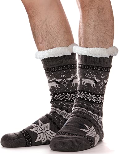 Herren Kuschelsocken Dicke Warme Stoppersocken Winter Hüttensocken Weihnachtssocken Herren Kuschelsocken Geschenke für Männer Weihnachten Christmas Socks Flauschig Socken(Dunkelgraue Schneeflocke) von ANTSANG