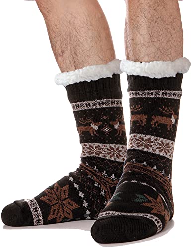 Herren Kuschelsocken Dicke Warme Stoppersocken Winter Hüttensocken Weihnachtssocken Herren Kuschelsocken Geschenke für Männer Weihnachten Christmas Socks Flauschig Socken(Schwarze Schneeflocke) von ANTSANG