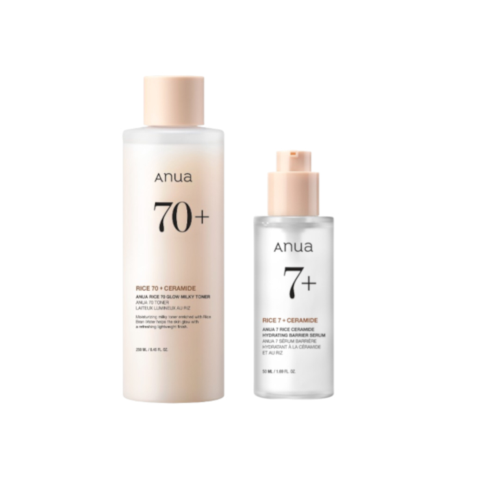 ANUA - Rice 70 Glow Milky Toner - 250ml (1ea) + 7 Rice Ceramide Hydrating Barrier Serum - 50ml (1ea) Set von ANUA