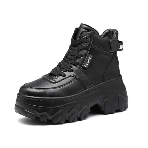 ANUFER Damen Bahnsteig Klobige Turnschuhe Hoch Oben Schnüren Knöchel-Stiefeletten Schwarz SD5A1024 EU38 von ANUFER