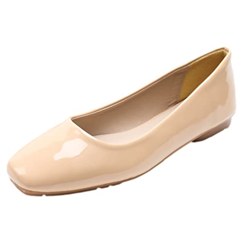 ANUFER Damen Ballerinas Quadratischer Zeh Mikrofaser-Leder Schlüpfen Kleid Pumps Schuhe Aprikose Patent SN0707127 EU39.5 von ANUFER