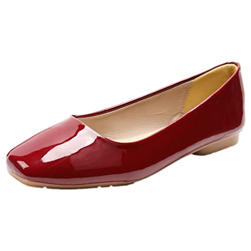 ANUFER Damen Ballerinas Quadratischer Zeh Mikrofaser-Leder Schlüpfen Kleid Pumps Schuhe Burgund Patent SN0707127 EU35 von ANUFER
